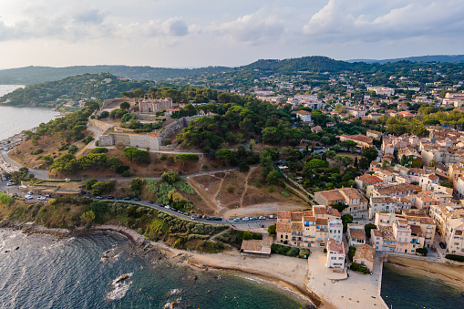 Aerial view of Saint-Tropez citadelle in French Riviera (South of France)