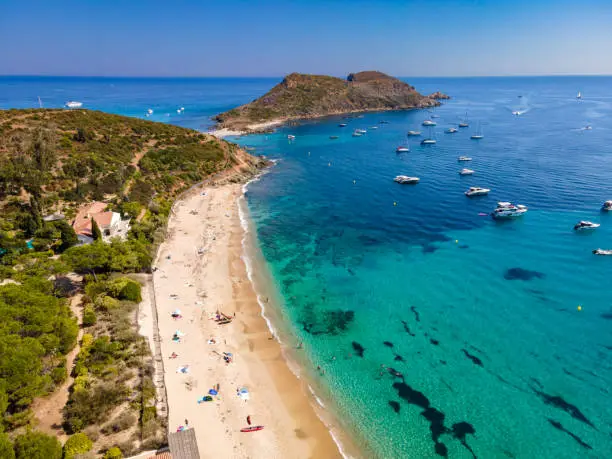 Photo of Aerial view of Briande beach and Cape Taillat in La Croix-Valmer (French Riviera, South of France)