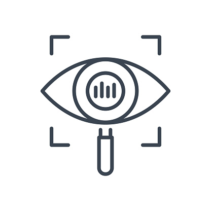 Magnifying Glass. Eye. Diagram. Machine Learning - Line Icon. Vector Stock Illustration