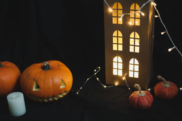 istock halloween and autumn cozy composition with pumpkins, october home decoration 1346764949