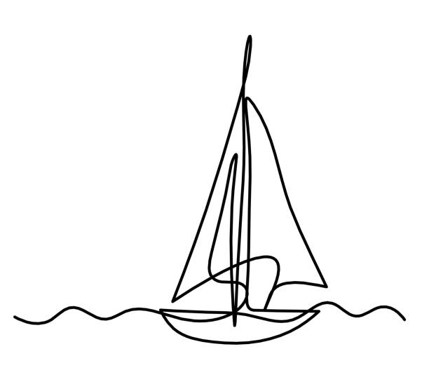 abstraktes boot als linienzeichnung auf weißem hintergrund - bark stock-grafiken, -clipart, -cartoons und -symbole