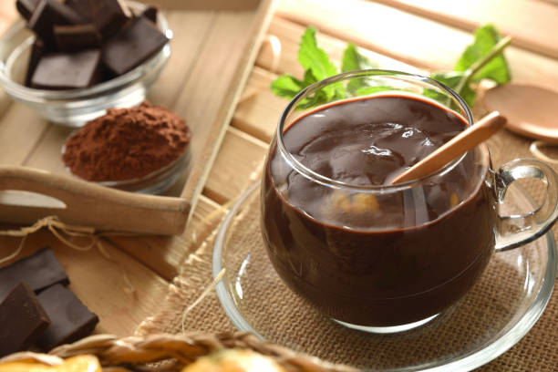 istock Country liquid chocolate in a glass cup close up 1346769828