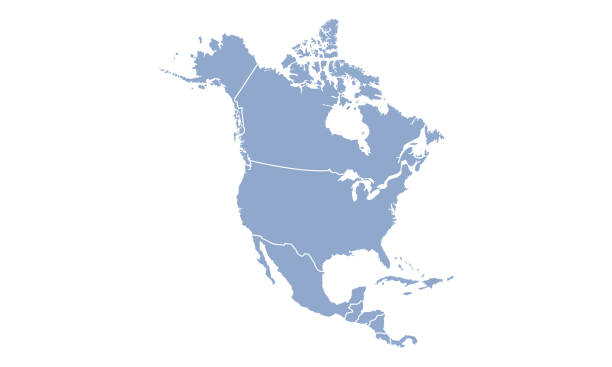 illustrazioni stock, clip art, cartoni animati e icone di tendenza di mappa del nord america con le regioni. delinea la mappa del nord america isolata su sfondo bianco. illustrazione vettoriale - north american