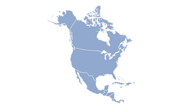 지역이 있는 북미지도. 흰색 배경에 격리 된 북미지도를 간략하게 설명합니다. 벡터 일러스트레이션 - 북아메리카 stock illustrations
