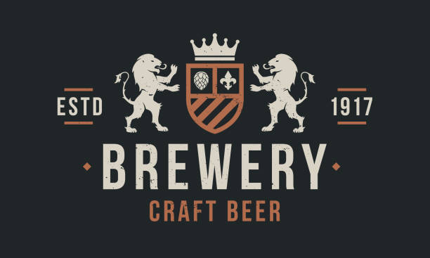 Brewery emblem, emblem with heraldic lions. Vintage beer label. Poster for pub, bar, tavern, brewery, beer house. Vector illustration Vector illustration pub stock illustrations