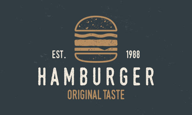 illustrations, cliparts, dessins animés et icônes de emblème du hamburger. emblème de burger isolé sur fond noir. modèle d’emblème vectoriel. - burger hamburger cheeseburger fast food