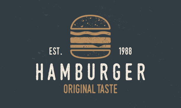 emblemat hamburgera. emblemat burgera wyizolowany na czarnym tle. szablon emblematu wektorowego. - burger hamburger cheeseburger fast food stock illustrations
