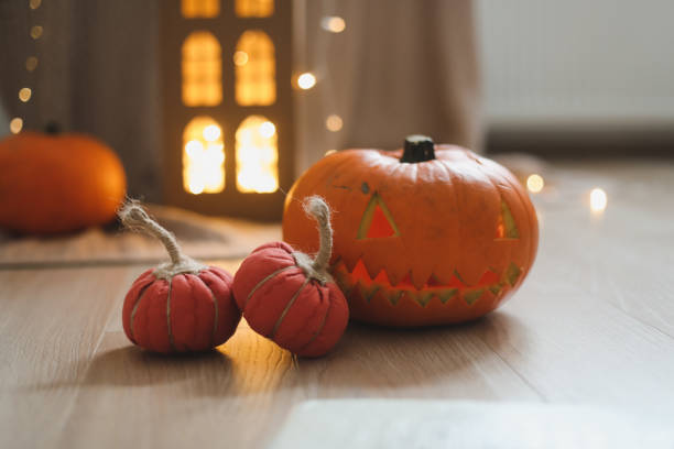 istock halloween and autumn cozy composition with pumpkins, october home decoration 1346772309