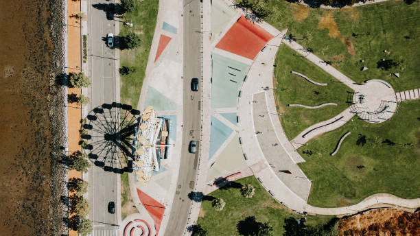 istock Top view green Park with painting patterns on ground, ferros wheels 1346774070