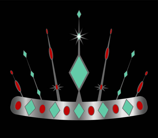 ilustrações, clipart, desenhos animados e ícones de coroa de prata incrustada com pedras preciosas - diadem red green blue