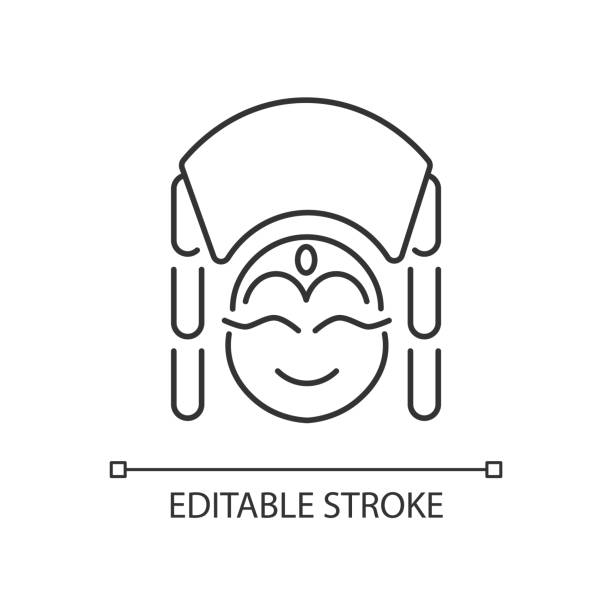 Kumari linear icon Kumari linear icon. Living Hindu goddess worshipped by Buddhists. Girl in traditional clothes. Thin line customizable illustration. Contour symbol. Vector isolated outline drawing. Editable stroke kathmandu people stock illustrations