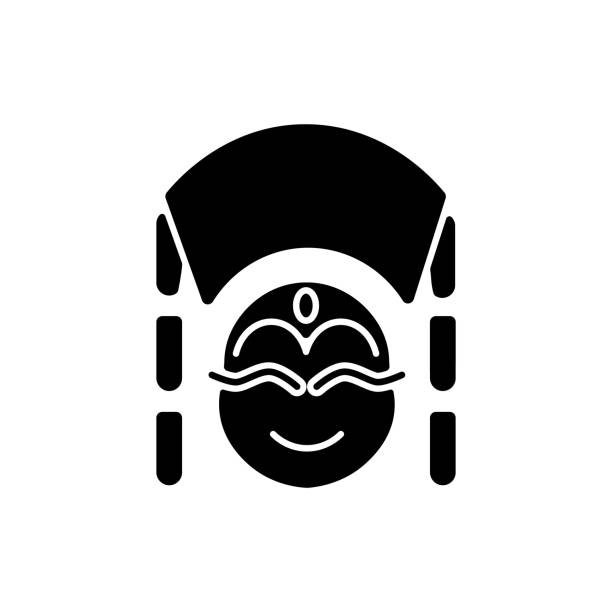 Kumari black glyph icon Kumari black glyph icon. Living Hindu goddess worshipped by Buddhists. Girl in traditional clothes from Shakya family. Durga incarnation. Silhouette symbol on white space. Vector isolated illustration kathmandu people stock illustrations
