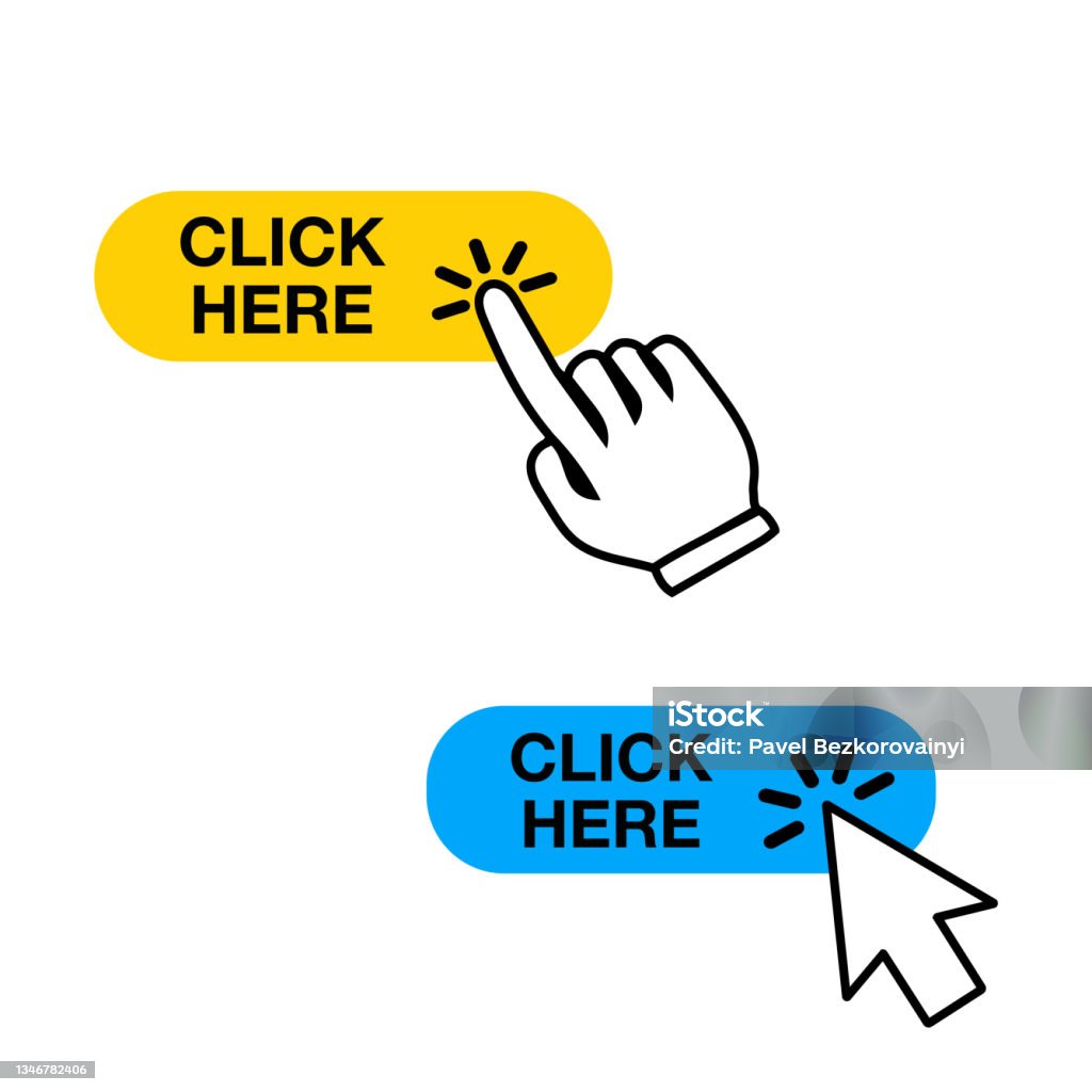 Stock Switch Click Click Here Button With Hand Pointer Clicking And Computer Arrow Stock ...