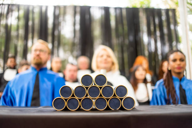 Diplomas at the graduation ceremony.