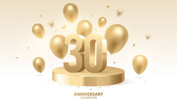 illustrations, cliparts, dessins animés et icônes de contexte de la célébration du 30e anniversaire - number anniversary gold celebration