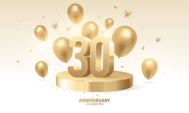 предыстория празднования 30-летия - number anniversary gold celebration stock illustrations