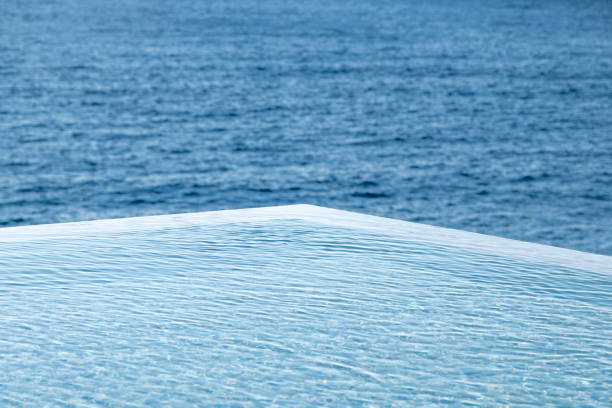 istock Triangle corner of infinity pool meeting the sea. 1346783843