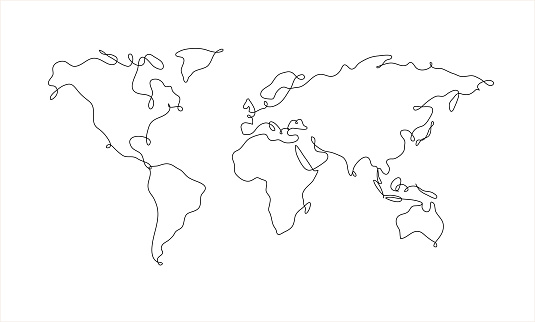 World map pen line