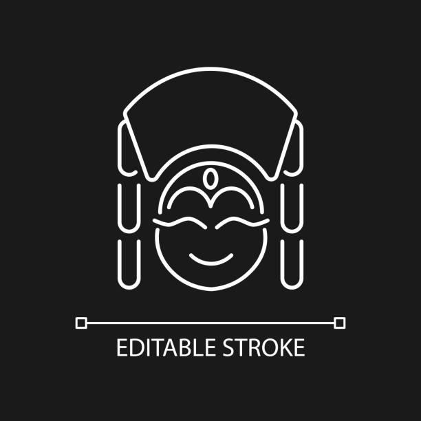 Kumari white linear icon for dark theme Kumari white linear icon for dark theme. Living Hindu goddess. Girl in traditional clothes. Thin line customizable illustration. Isolated vector contour symbol for night mode. Editable stroke kathmandu people stock illustrations