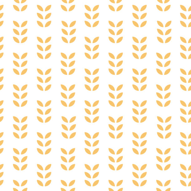 シームレスな幾何学模様。オート麦、小麦、穀物、米の背景、キツネ。ベクトルの図 - seamless pattern leaf cute点のイラスト素材／クリップアート素材／マンガ素材／アイコン素材