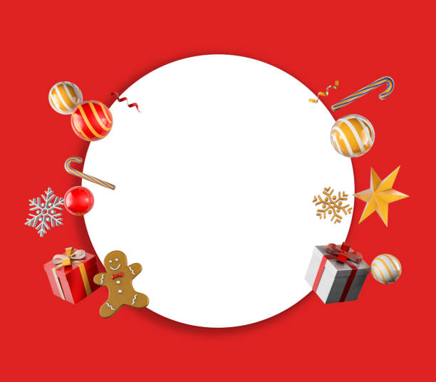 istock Christmas message or greeting background with copy space with christmas elements on red background 1346789949