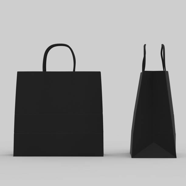 istock Black cardboard bag isolated on white background ready for mockup 1346792561