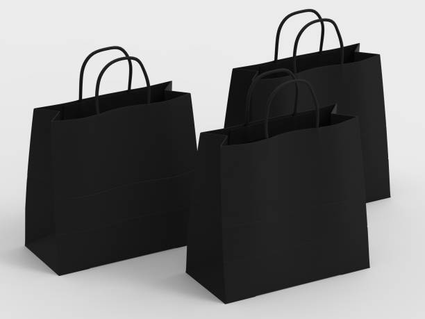 istock Black cardboard bag isolated on white background ready for mockup 1346793312