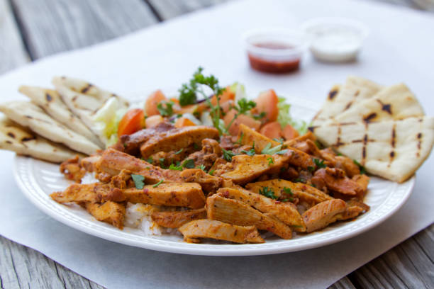Chicken Shawarma Chicken shawarma served with salad and pita bread. shawarma stock pictures, royalty-free photos & images