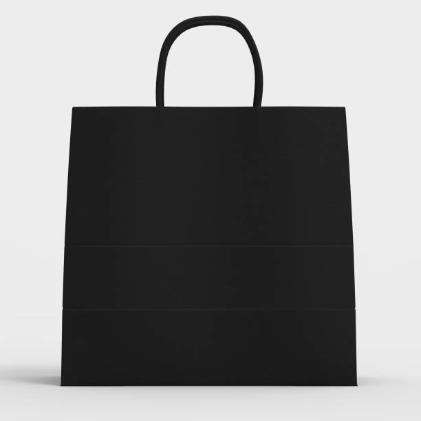 Black cardboard bag isolated on white background ready for mockup