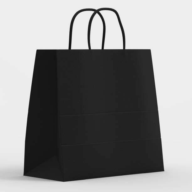 istock Black cardboard bag isolated on white background ready for mockup 1346793861
