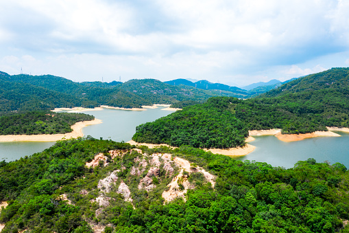 Aerial view over Hong Kong Tai Lam Chung Reservoir