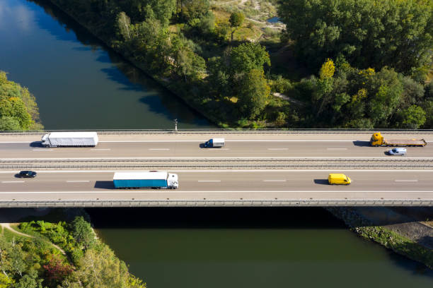 istock Highway bridge with traffic, aerial view 1346807044