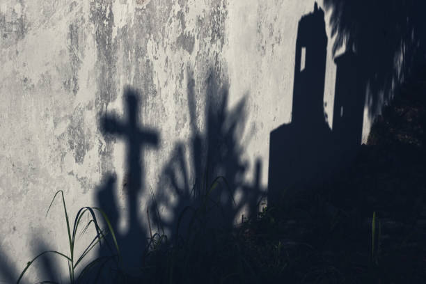 istock Scary abstract moonlight shadows on a cementery as concept background for Halloween 1346807880