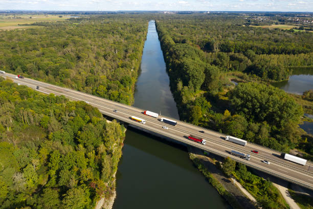 istock Highway bridge with traffic, aerial view 1346808000