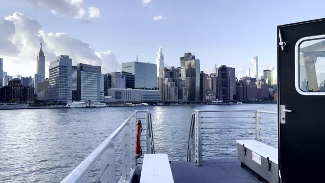 POV New York East River Ferry looking around day