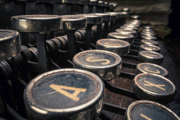 istock Antique machine to write. Office equipment. Keyboard of vintage typewriter. 1346824006