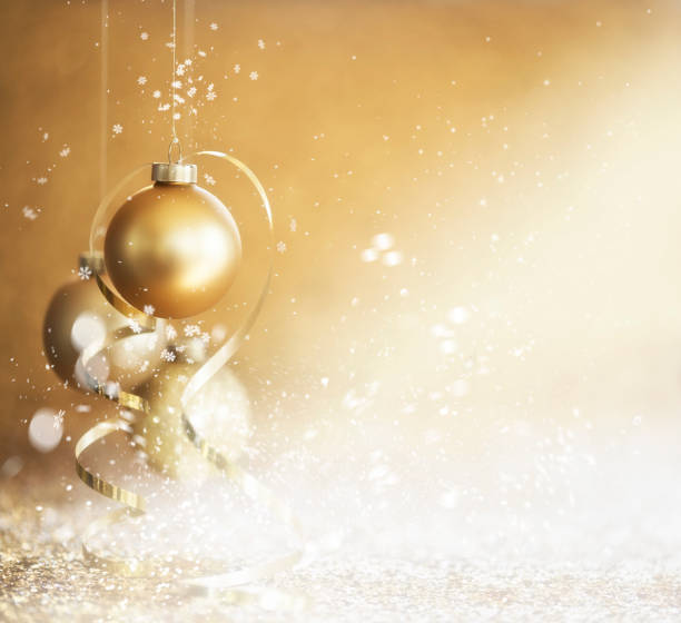 Christmas Gold Baubles with Bokeh. Very shallow depth.