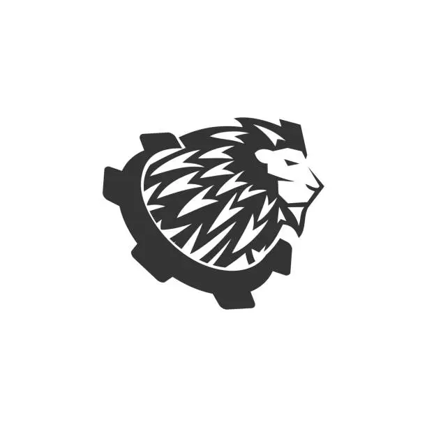 Vector illustration of Lion Head Gear Template Illustration Emblem Mascot Isolated