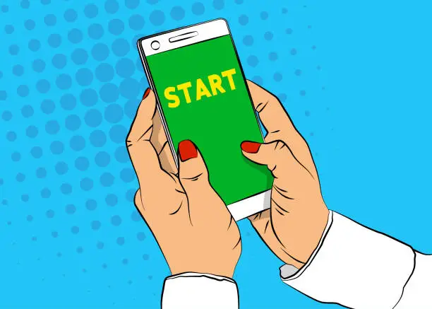 Vector illustration of Start text on Smartphone screen.