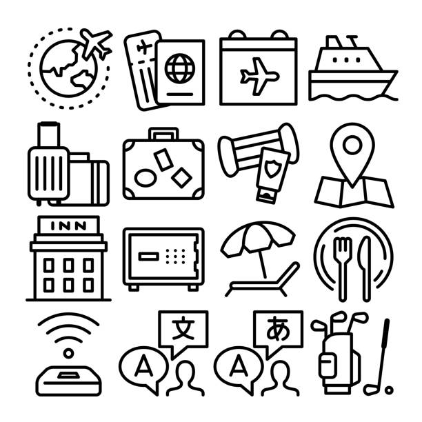 new normal travel icon set new normal travel icon set cruise ship cruise passport map stock illustrations