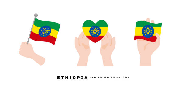ilustrações de stock, clip art, desenhos animados e ícones de [ethiopia] hand and national flag icon vector illustration - etiopia i