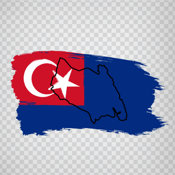 flagge des staates johor von pinselstrichen. hochwertige karte und flagge johor für ihr website-design, app auf transparentem hintergrund.  malaysien. eps10. - kota kinabalu illustrations stock-grafiken, -clipart, -cartoons und -symbole