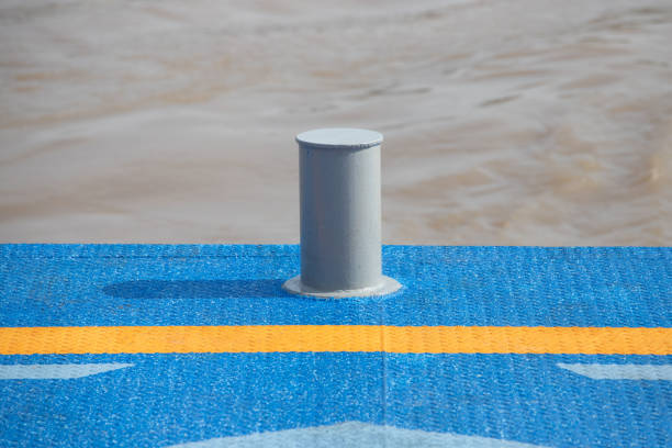 steel bollards at sea port.