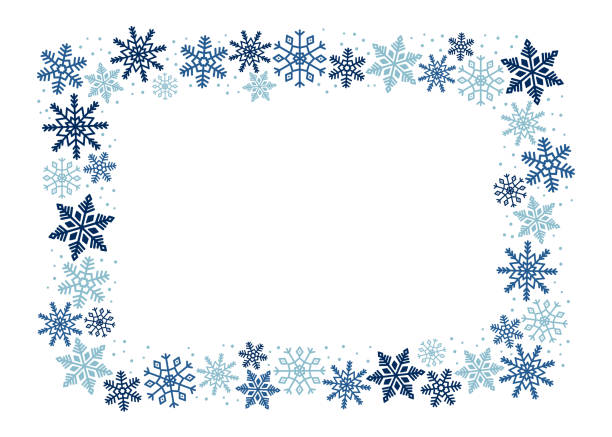 푸른 눈송이의 직사각형 프레임. - silhouette snowflake backgrounds holiday stock illustrations