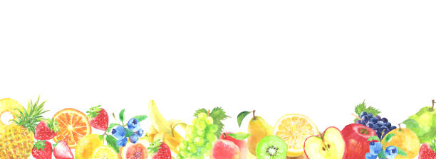 Various fruit banners drawn in watercolor Various fruit banners drawn in watercolor forelle pear stock illustrations