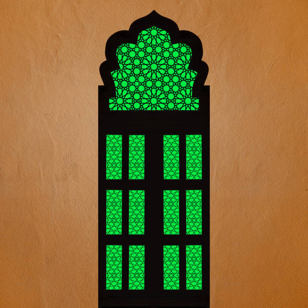 istock Traditional Indian style window with orange concrete wall 1346852772