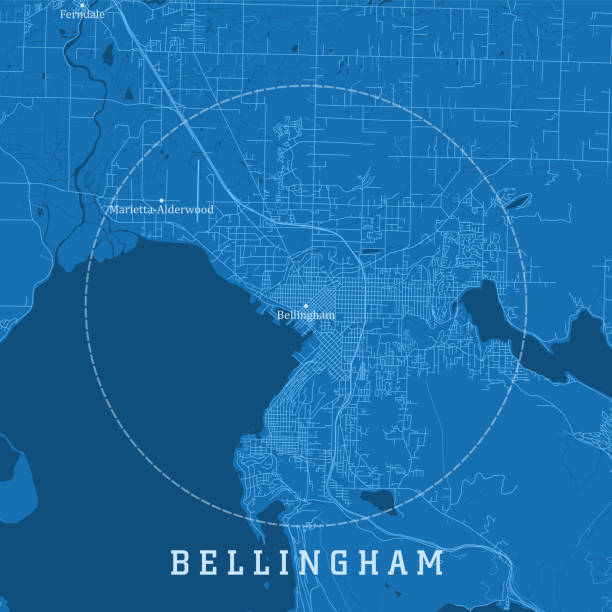 벨링엄 wa 시티 벡터 로드맵 블루 텍스트 - bellingham stock illustrations