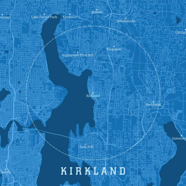 Kirkland WA City Vector Road Map Blue Text vector art illustration