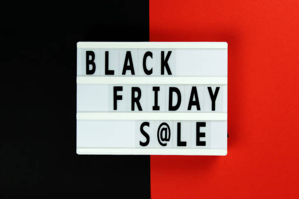 istock Creative Top view flat lay promotion composition Black friday sale text lightbox 1346862161