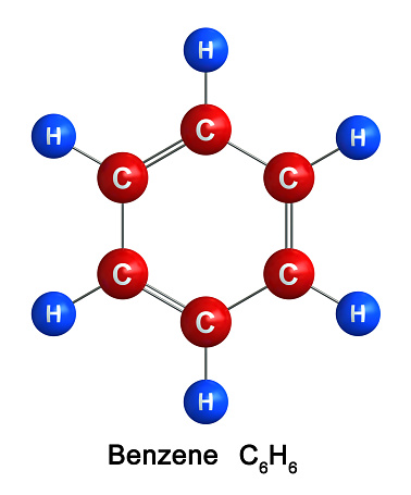 3d render of molecular structure of Benzene isolated over white background.